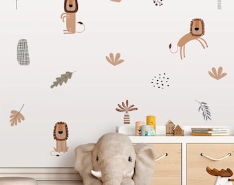 Cartoon Animal Wall Decals, Nursery Decor, Lion, Zebra, Bird