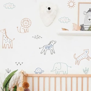 Cartoon Simple Line Animals Watercolor Wall Sticker Nursery Child Room Wall Art Decal Kids Room Vinyl Bedroom Living Home Decor