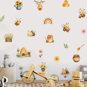 Cartoon Bee flower Rainbow honey pot Wall Sticker Nursery Children Room Wall Art Decal Kids Room Vinyl Bedroom Living Home Decor