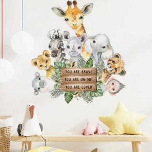 Adesivi murali animali africani dei cartoni animati per le camerette dei bambini Adesivi murali giraffa per bambini Carta da parati Decalcomanie murali per la cameretta dei bambini