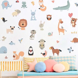 Pegatinas de pared con dibujos de animales bonitos y elefantes para decoración de habitaciones infantiles, calcomanías de pared de PVC extraíbles, murales artísticos para decoración del hogar