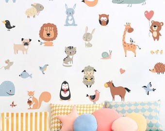 Cartoon Animal Wall Decals: Removable Nursery Mural