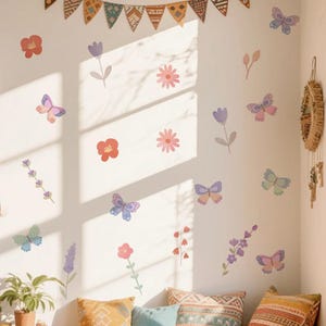 Pegatinas de pared con diseño de mariposas y flores de colores para habitación de niños y niñas, vinilo para dormitorio infantil, decoración del hogar, regalo