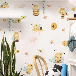Watercolor Bee Wall Stickers for Girls Room Kids Bedroom Wall Decals Living Room Baby Nursery Room Decor Wallpaper