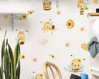 Watercolor Bee Wall Stickers, Nursery Room Decor