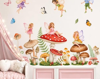 Fairy Mushroom Forest Wall Decal – Enchanted Nursery Decor (Removable)