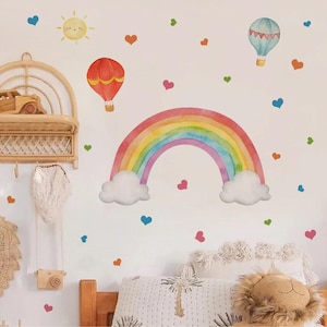 Cartoon Rainbow Hot Air Balloon Watercolor Wall Sticker Child Room Girls Room Decal Kids Baby Room Bedroom Home Decoration