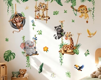 Jungle Animal Wall Stickers – Safari Cartoon Decals for Nursery, Kids Room Decor