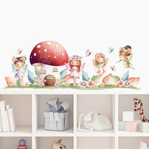 Pegatinas de pared con diseño de hada, seta, flor y dibujos de acuarela para la pared de la habitación de los niños, sala de estar, dormitorio, decoración del hogar