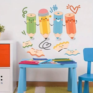 Cartoon Cute Colored Lead Wall Sticker Child Room Playroom Classroom Wall Art Decal Kids Room Vinyl Bedroom Living Home Decor