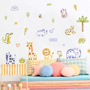 Pegatinas de pared con dibujos de animales, acuarela, para habitación infantil, habitación de bebé, dormitorio, sala de estar y decoración del hogar
