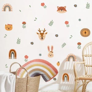 Pegatinas de pared con dibujos de animales bonitos, arcoíris, acuarela, para guardería, decoración del hogar, habitación de niños