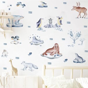 Cartoon Arctic Animals Penguins Polar Bears Wall Stickers for Kids Room Baby Room Decoration Wall Decals Nursery Sticker