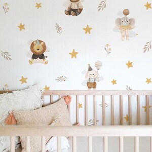 Pegatinas de pared con dibujos de acuarela, elefantes, osos, animales, estrellas y hojas para habitación de niños, guardería, habitación de bebé, decoración del hogar