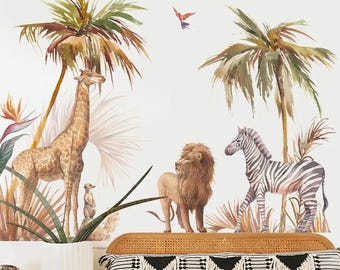 Safari Animal Wall Decals: Lion, Giraffe, Zebra Nursery Decor