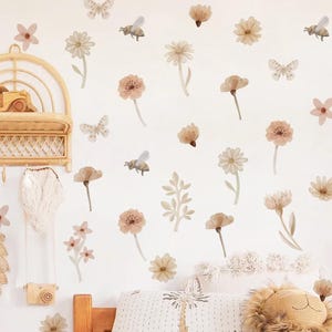 Flower Bee Wall Stickers for Girls Room Decor Bedroom Kids Room Decoration Wall Decals Living Room