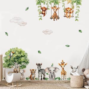 Cartoon Leuke Bos Dieren Swingende Aquarel Muursticker Kind Kwekerij Kleuterschool Art Decal Kinderkamer Slaapkamer Home Decor