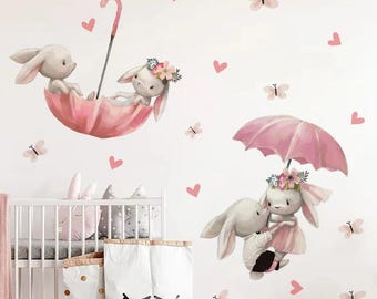 Bunny & Butterfly Wall Decal, Nursery Kids Room Decor