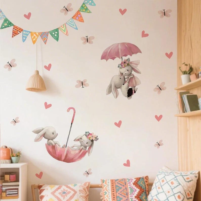 Bunny & Butterfly Wall Decal, Nursery Kids Room Decor - Etsy