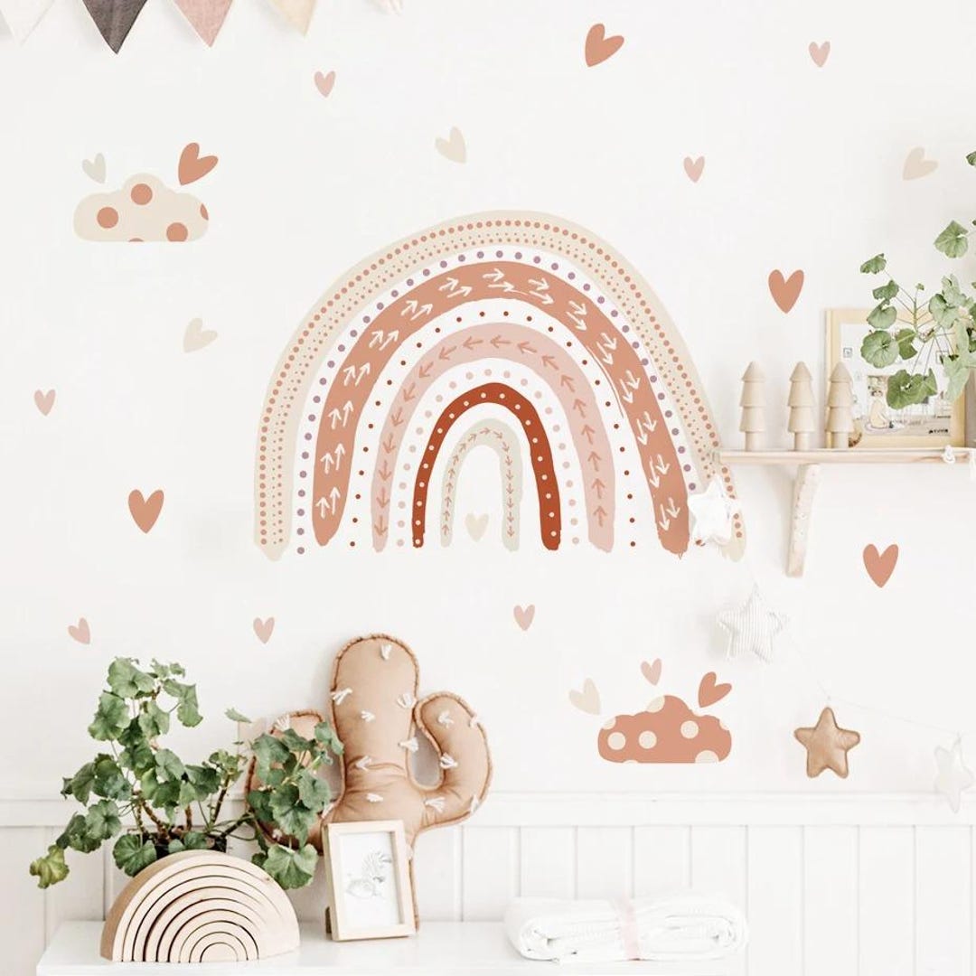 Boho Rainbow Hearts Wall Decals, Cartoon Nursery Art - Etsy