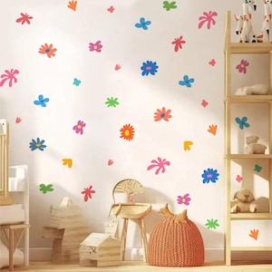 Pegatina de pared con forma de flor creativa de dibujos animados, acuarela, para niños, guardería, vinilo para habitación infantil, dormitorio, sala de estar, decoración del hogar
