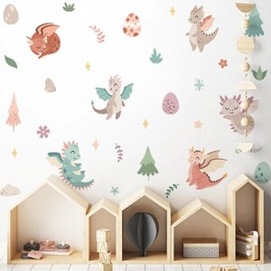 Pegatina de pared de vinilo con diseño de dinosaurio, dragón volador, acuarela, para guardería, guardería, habitación infantil, decoración del hogar