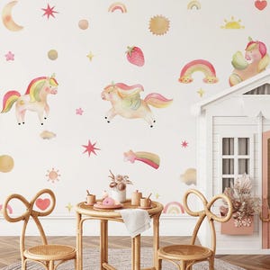 Cartoon Unicorn Rainbow Hearts Stars Pattern Wall Stickers for Kids Room Decor Baby Nursery Room Wall Decals