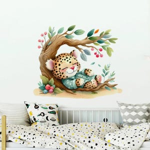 Pegatinas de pared con tocón de tigre de acuarela de dibujos animados para habitación de niños, dormitorio, sala de estar, decoración del hogar, calcomanías de pared