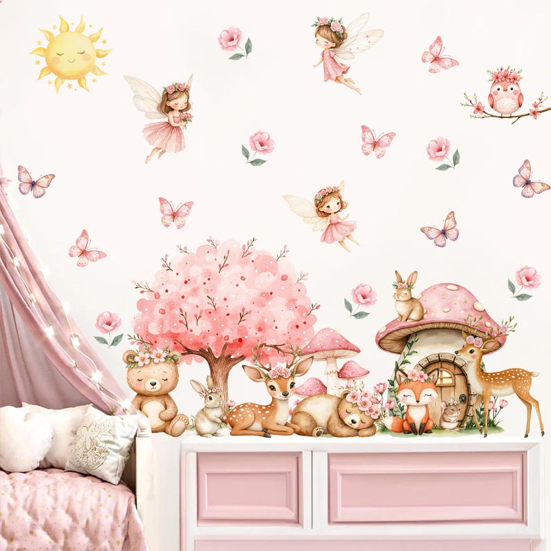 Fairy Animals & Flowers Wall Decal, Girls Room Decor - Etsy