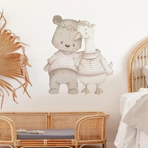 Boho Cartoon Bear Duck Friendship Wall Sticker Nursery Child Room Wall Art Decal Baby Kids Room Vinyl Bedroom Living Home Decor
