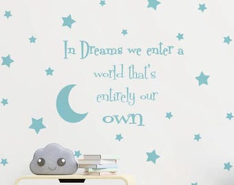 Calcomanías de vinilo para pared con diseño de luna y estrellas, dulces sueños.