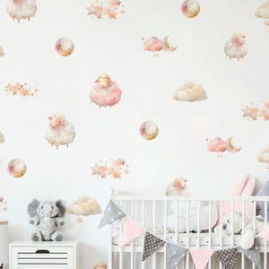 Cartoon Sheep Wall Stickers For Kids Rooms Baby Girl Bedroom Wall Decorations Self Adhesive Decoration Sticker Home Decor