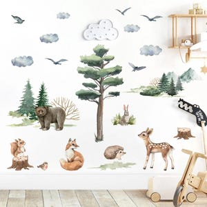 Pegatinas de pared con dibujos de animales del bosque, ciervos, zorros y conejos, para habitación de niños, guardería, decoración del hogar