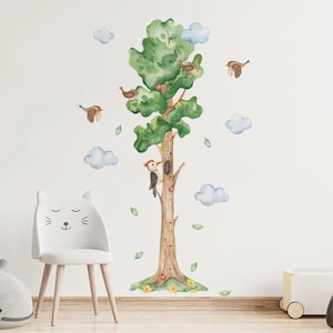 Höhenmessung Baum Vögel Wolken Wandaufkleber Vinyl Kinderzimmer Aquarell Wandtattoos Kinderzimmer Wohnkultur
