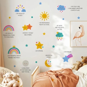 Cartoon Stars Rainbow Inspirational Watercolor Wall Sticker Vinyl Child Nursery Baby Kindergarten Art Decal Kids Room Home Decor