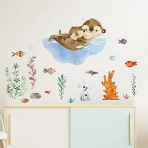 Cartoon Nette Otter Seetiere Sterne Wandaufkleber Bären Rehe Wandtattoos für Kinderzimmer Baby Kinderzimmer Schlafzimmer Wandbilder