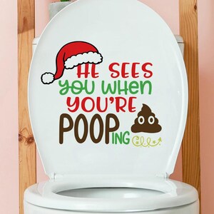 Pegatina decorativa para tapa de inodoro con diseño de copo de nieve y letras de gorro navideño, autoadhesiva, para decoración navideña