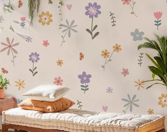 Cartoon Flower Wall Decals, Kids Nursery Decor, Removable Stickers