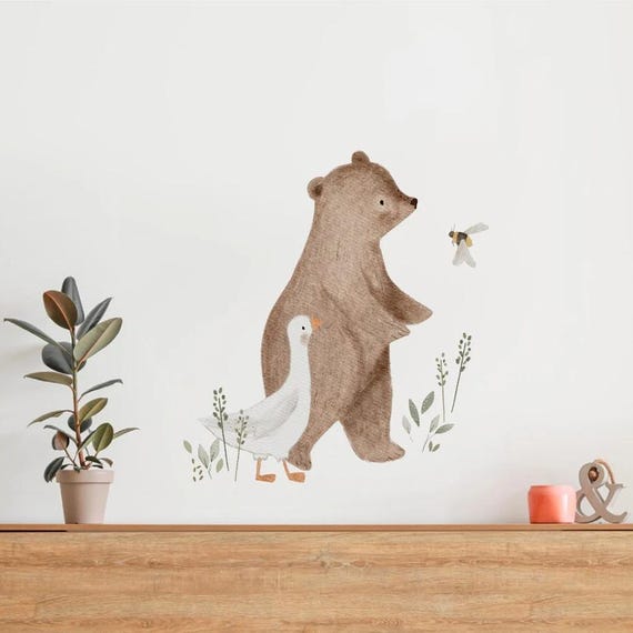 Cartoon Bear Duck Bee Animals Watercolor Wall Sticker Nursery Child Room Decal Art Baby Kids Room Bedroom Living Home Decor