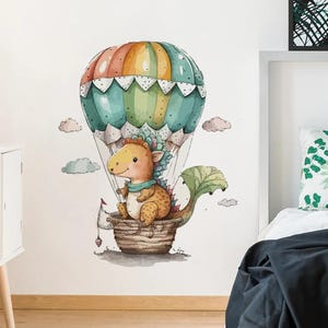 Pegatinas de pared con dibujos de acuarela de dinosaurios, bonitas pegatinas de pared con diseño de globo aerostático para habitación de niños, pegatinas decorativas para pared