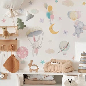 Adesivo da parete con palloncini e animali dei cartoni animati Boho per la camera dei bambini, carta da parati fai da te, decorazione da parete per la casa