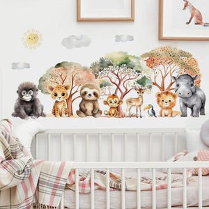 Adesivi murali con animali dei cartoni animati, leone e scimmia, per la cameretta dei bambini, adesivi per la cameretta dei bambini, adesivi murali per la camera da letto delle bambine