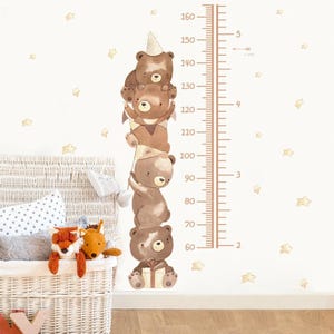 Sticker mural mignon mesure de la hauteur ours de conte de fées Sticker mural vinyle aquarelle pour chambre d'enfant chambre d'enfants décor à la maison