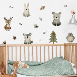 Cartoon Forest Animals Bear Bird Watercolor Wall Sticker Vinyl Child Nursery Baby Kindergarten Art Decal Kids Room Home Decor