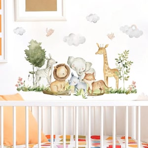 Pegatinas de pared con dibujos de animales, elefantes, jirafas y acuarelas para habitación de niños, guarderías, habitaciones infantiles, decoración del hogar