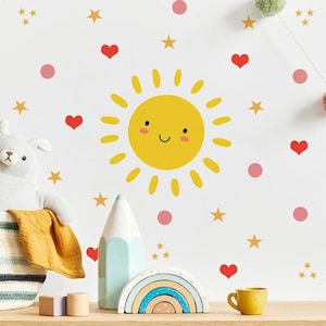 Pegatinas de pared con diseño de corazón de dibujos animados de sonrisa y sol, acuarela, para guardería, arte impreso, para habitación de niños y niñas, PVC, decoración del hogar, murales artísticos