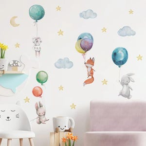 Dibujos animados lindos animales del bosque globo acuarela pared guardería arte pegatinas papel tapiz niños niñas habitación dormitorio decoración del hogar.