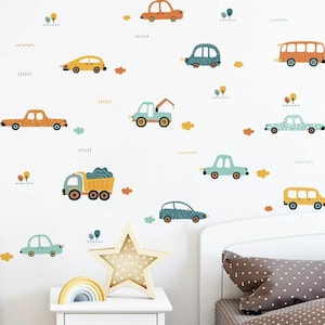 Pegatinas de pared con dibujos de coches, autobuses y acuarelas para habitación de niños, bebés, decoración del hogar, PVC