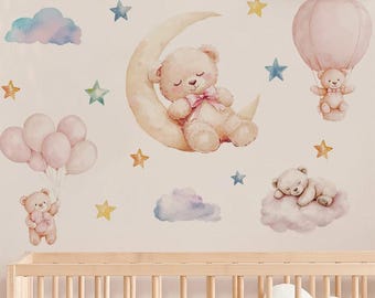 Bear Moon Stars Wall Decals: Kids Room Nursery Decor