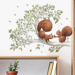Cartoon Wald Eichhörnchen Wandaufkleber für Kinder Baby Zimmer Dekoration Wandtattoo Kind Tapete Home Decor Schöne Tiere Wandbild